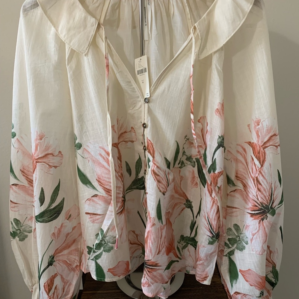 Floral Blouse with Pink and Green Accents